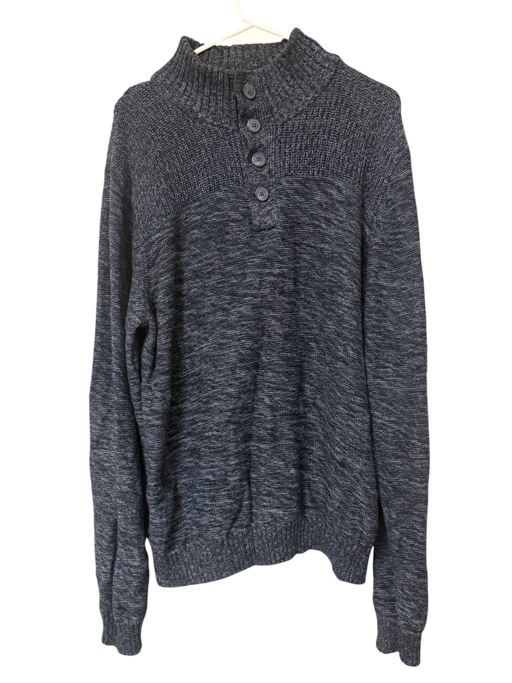Mens Tricots St Raphael Navy Heather Button Mock Neck Pullover Sweater Size XL